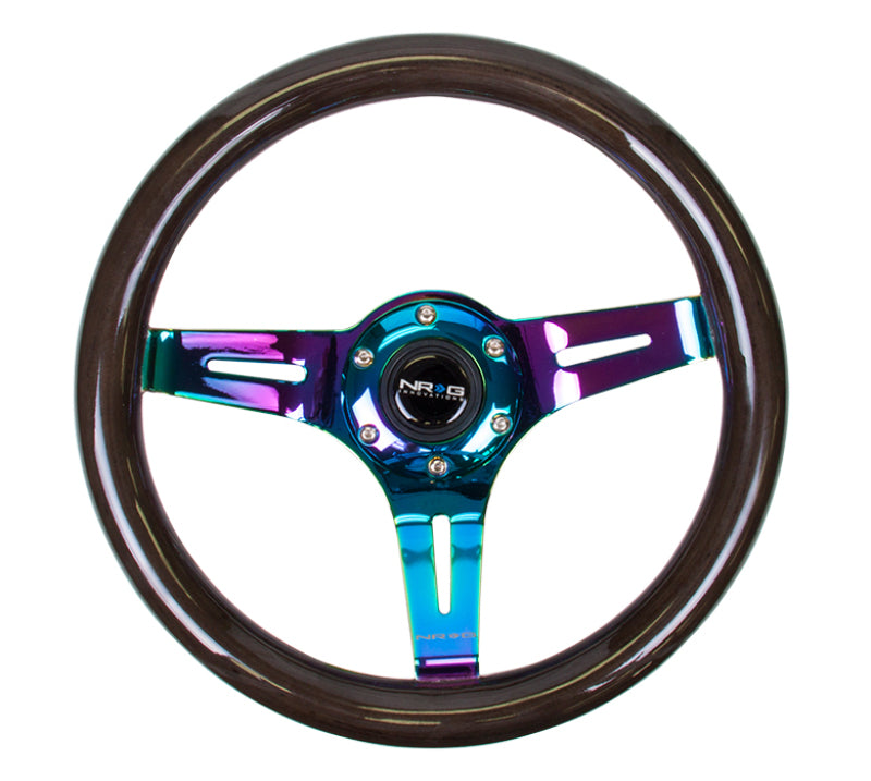 NRG Classic Wood Grain Steering Wheel (310mm) Black w/Neochrome 3-Spoke Center Steering Wheels NRG