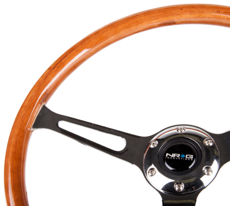 NRG Reinforced Steering Wheel (360mm) Classic Wood Grain w/Chrome Cutout 3-Spoke Center Steering Wheels NRG