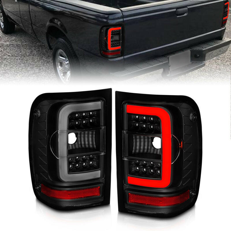 ANZO 01-11 Ford Ranger LED Taillights - Black Housing w/ Smoke Lens & Light Bar Tail Lights ANZO
