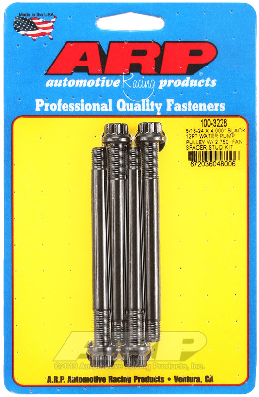 ARP 5/16-24 X 4.000 black 12pt water pump pulley w/ 2.750in fan spacer stud kit Rod Bolt Kits ARP