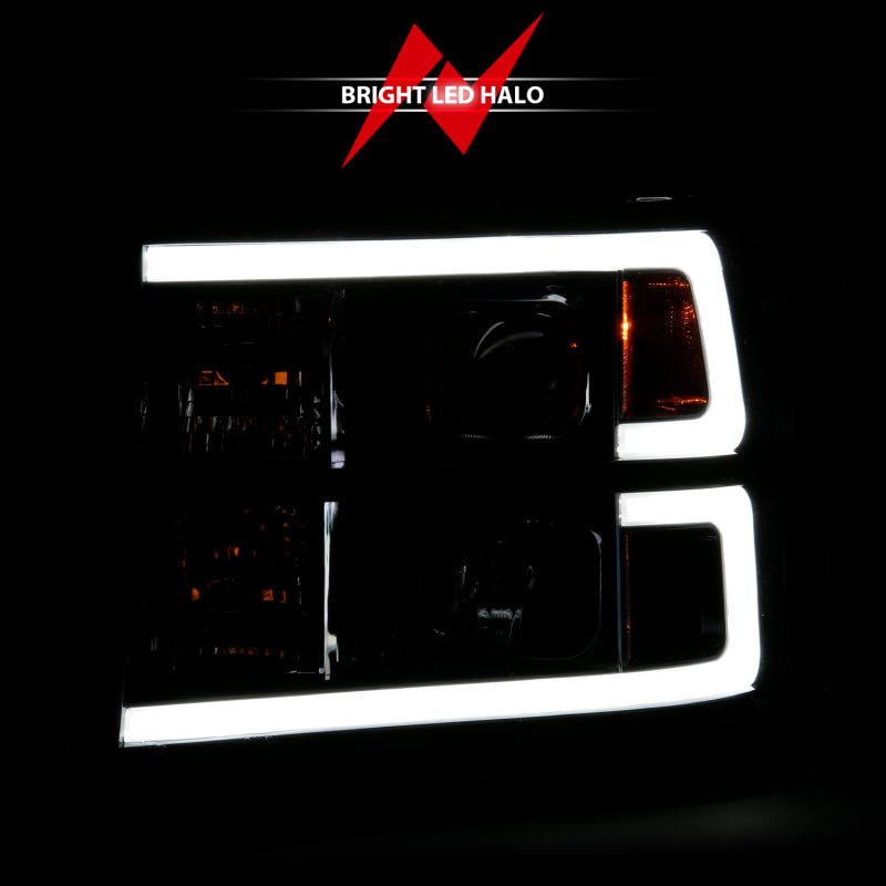 ANZO 2007-2013 GMC Sierra 1500 Projector Headlight Plank Style Black w/ Clear Lens Amber Headlights ANZO