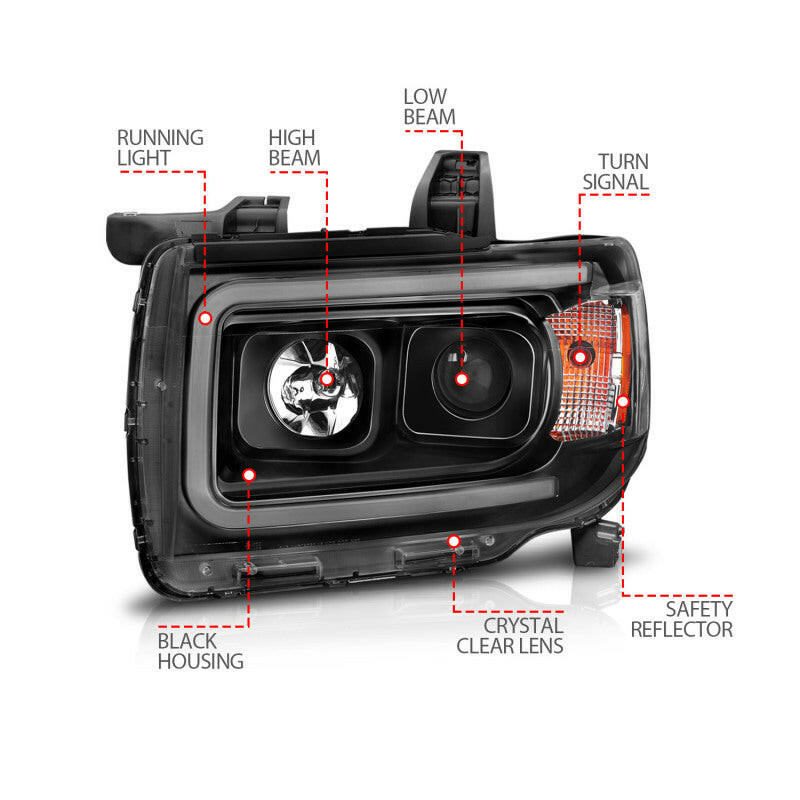 ANZO 2015+ GMC Canyon Projector Headlights w/ Plank Style Design Black w/ Amber Headlights ANZO