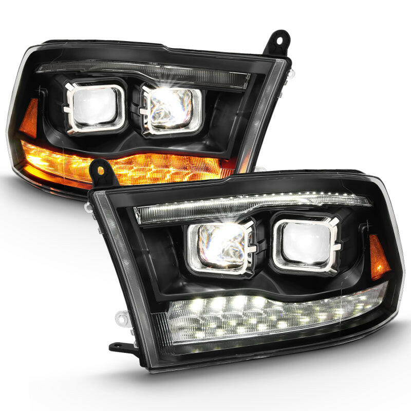 ANZO 2009-2018 Dodge Ram 1500 Led Projector Plank Style Switchback H.L Halo Black Amber (OE Style) Headlights ANZO