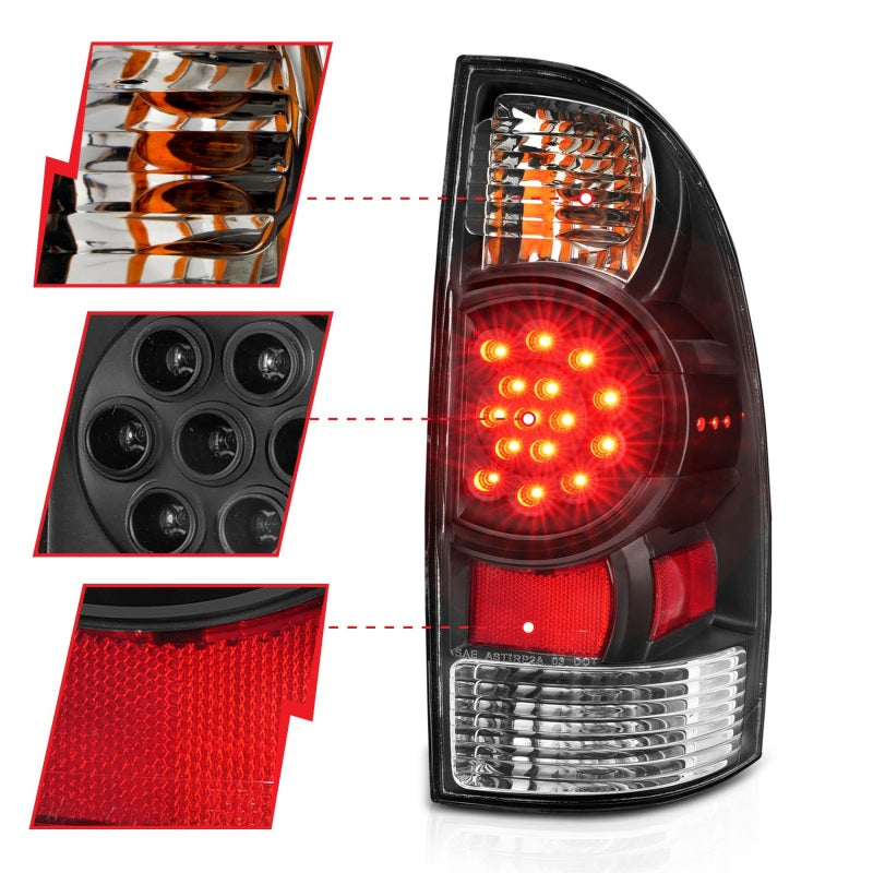ANZO 2005-2015 Toyota Tacoma LED Taillights Black Tail Lights ANZO