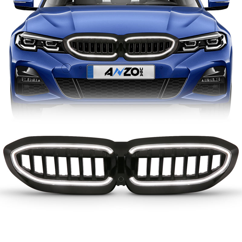 ANZO 19-22 BMW 3 Series Black Housing Full LED Front Grille w/ Initiation & Running Light Headlights ANZO
