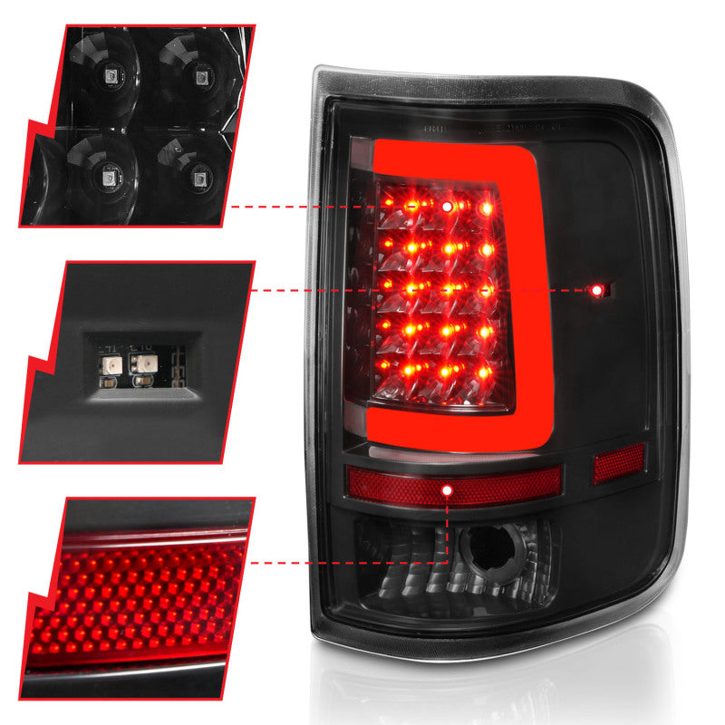 ANZO 2004-2006 Ford F-150 LED Tail Lights w/ Light Bar Black Housing Clear Lens Tail Lights ANZO