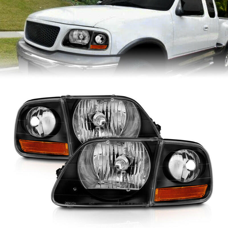 ANZO 1997-2003 Ford F150 Crystal Headlight Black w/ Parking Light Headlights ANZO