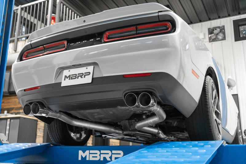 MBRP 15-16 Dodge Challenger RT 5.7L T304 SS 3in Dual Rear Cat-back CF Quad Tips - Street Catback MBRP