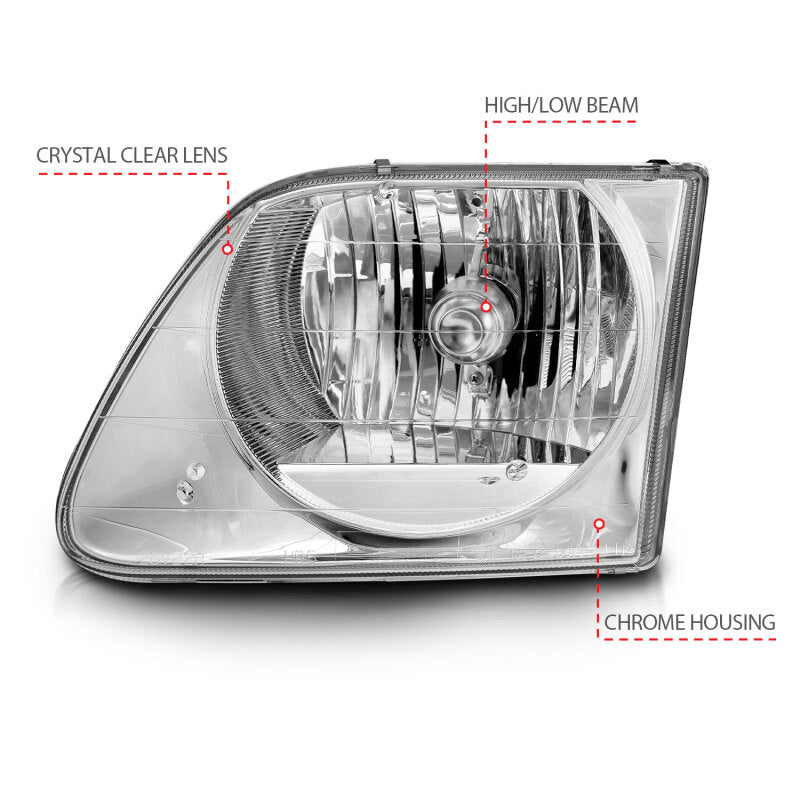 ANZO 1997-2003 Ford F-150 Crystal Headlights Chrome Headlights ANZO