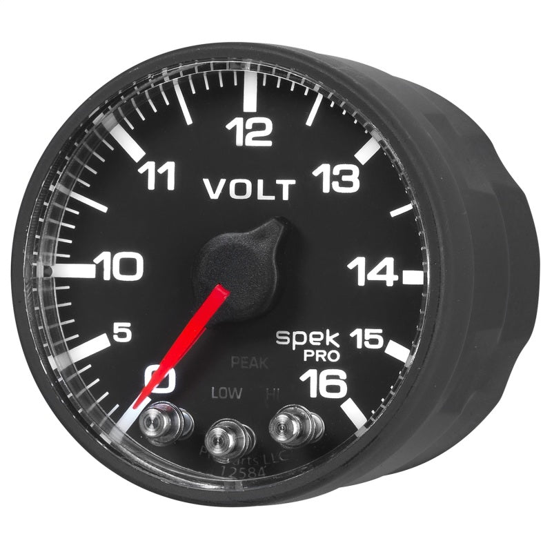 AutoMeter Gauge Voltmeter 2-1/16in. 16V Stepper Motor W/Peak & Warn Blk/Blk Spek-Pro Gauges AutoMeter