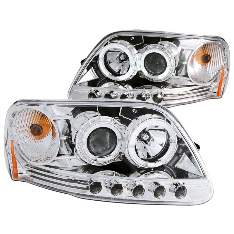 ANZO 1997.5-2003 Ford F-150 Projector Headlights w/ Halo and LED Chrome 1pc Headlights ANZO