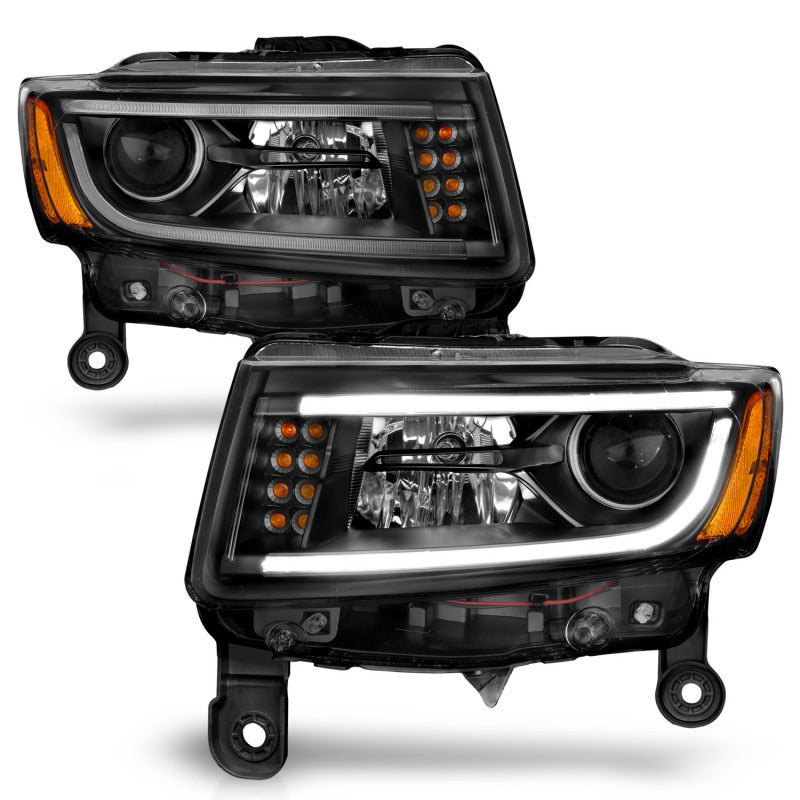ANZO 2014-2015 Jeep Grand Cherokee Projector Headlights w/ Plank Style Design Black Headlights ANZO