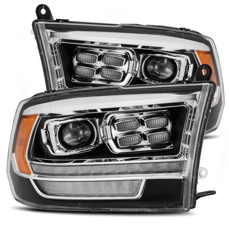 AlphaRex 09-18 Dodge Ram 1500HD PRO-Series Proj Headlight Plnk Style Blk w/Chrm Acc w/Seq Signal/DRL Headlights AlphaRex