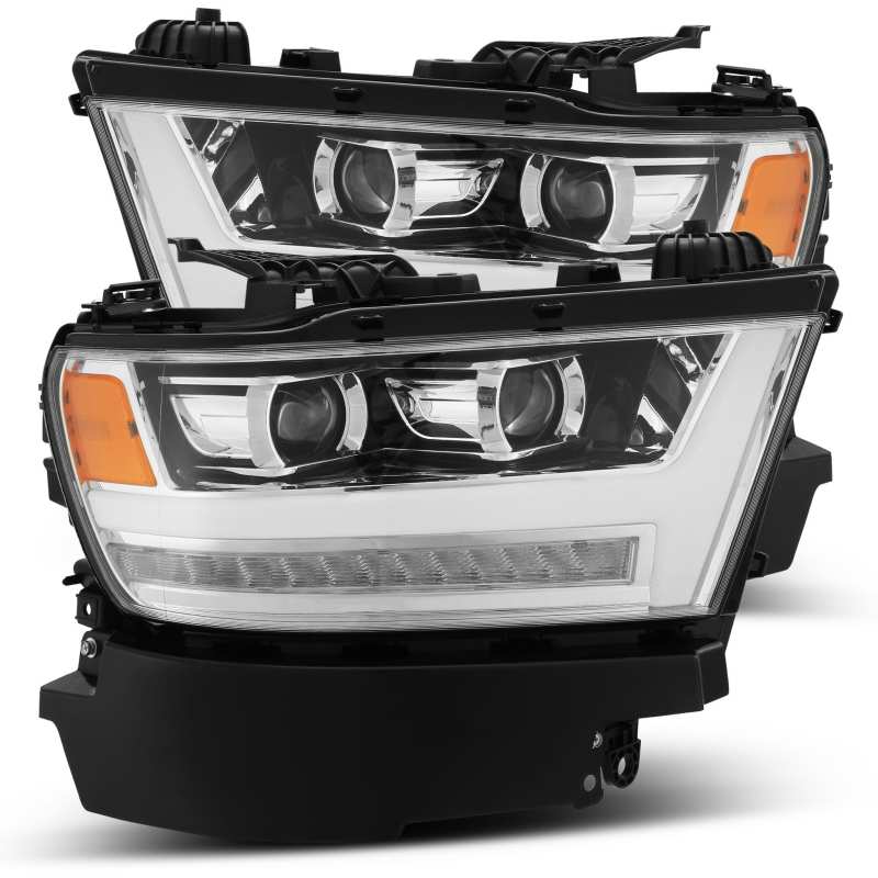 AlphaRex 19-20 Dodge Ram 1500 LUXX LED Proj Headlights Plank Chrome w/Activ Light/Seq Signal/DRL Headlights AlphaRex
