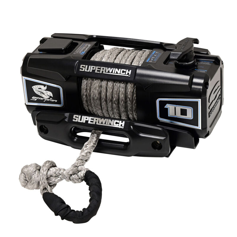 Superwinch 10000 LBS 12V DC 3/8in x 54ft Synthetic Rope Scorpion 10000SR Winch - Black Powdercoat Winches Superwinch