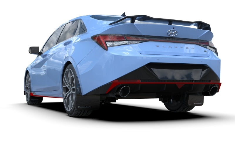 Rally Armor 22-23 Hyundai Elantra N &amp; N Line Black UR Mud Flap w/White Logo Mud Flaps Rally Armor