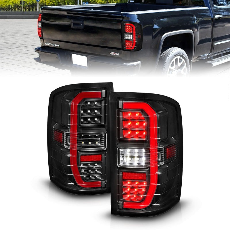 ANZO 14-18 GMC Sierra 1500 Full LED Taillights Black Housing Clear Lens (w/C Light Bars) Tail Lights ANZO