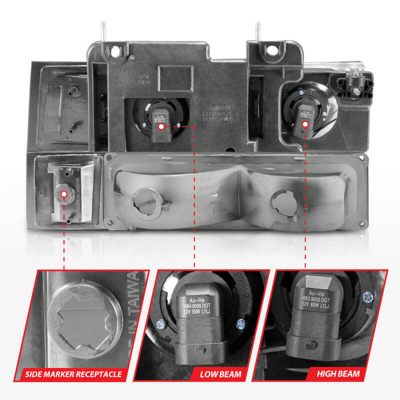 ANZO 88-98 Chevrolet C1500 Crystal Headlights Chrome Housing w/ Signal and Side Marker Lights Headlights ANZO