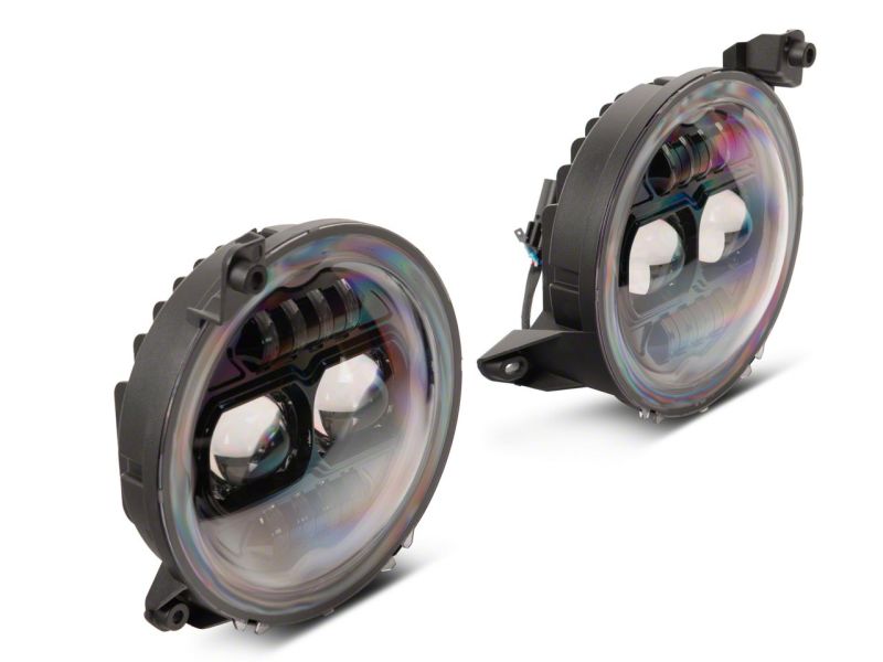 Raxiom 18-23 Jeep Wrangler JL Axial Series 9-In Angel Eye LED Headlights- Blk Housing (Clear Lens) Headlights Raxiom