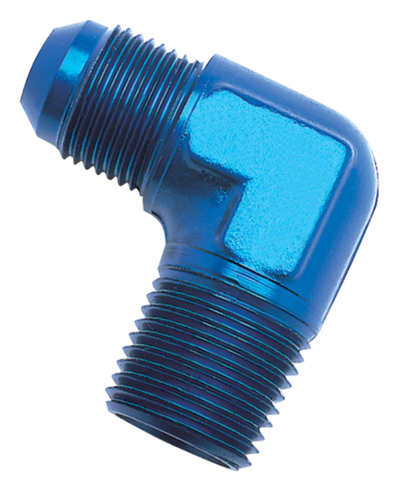 Russell Performance -3 AN to 1/8in NPT 90 Degree Flare to Pipe Adapter (Blue) Fittings Russell