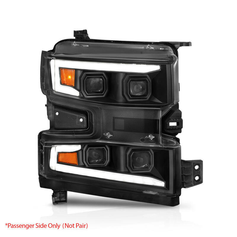 ANZO 19-22 Chevrolet Silverado 1500 LED Proj HL w/Lgt Bar SwBk Seq. Blk w/In. Light - Passenger Side Headlights ANZO