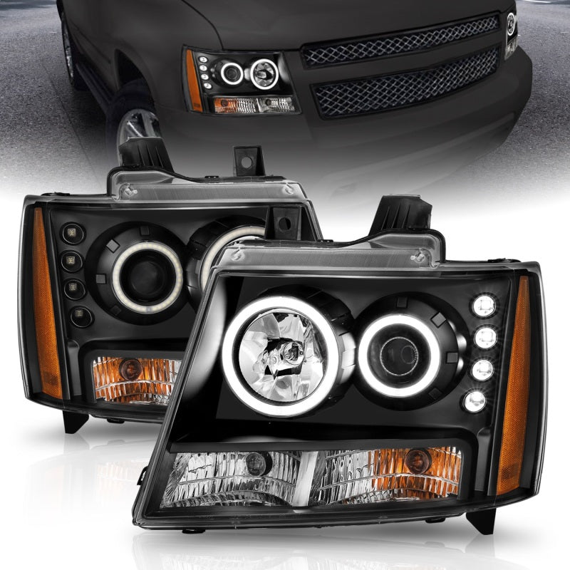 ANZO 2007-2013 Chevrolet Avalanche Projector Headlights w/ Halo Black (CCFL) Headlights ANZO