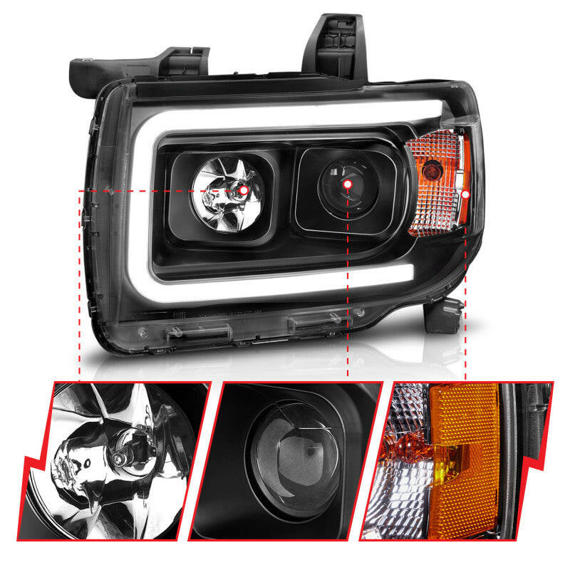 ANZO 2015+ GMC Canyon Projector Headlights w/ Plank Style Design Black w/ Amber Headlights ANZO