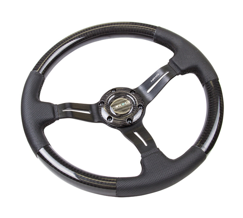NRG Carbon Fiber Steering Wheel (350mm / 1.5in. Deep) Leather Trim w/Blk Stitch & Slit Cutout Spokes Steering Wheels NRG