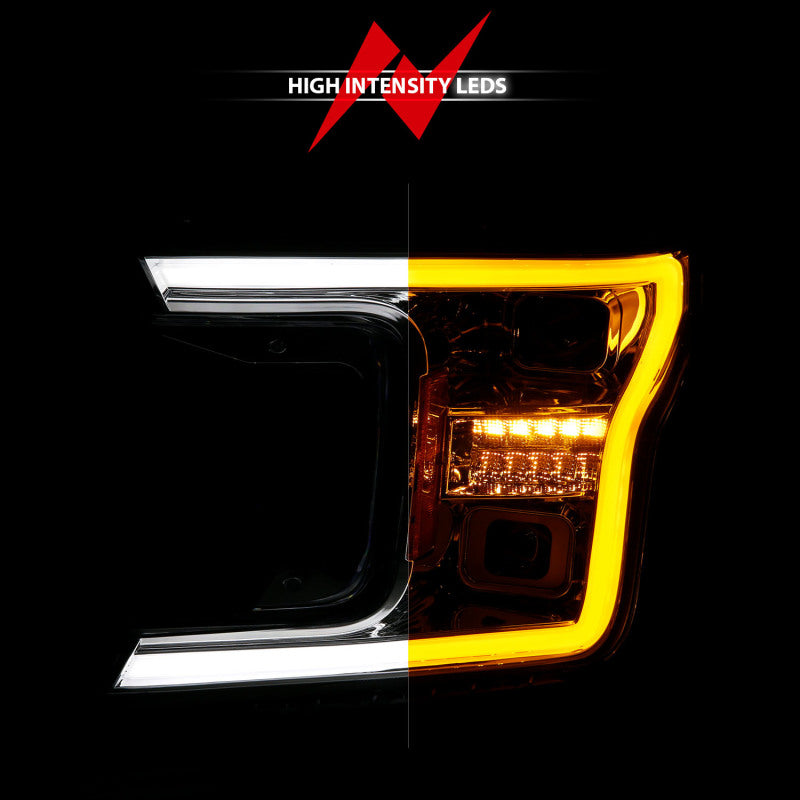ANZO 18-20 Ford F-150 (w/o Fctry LED) Full LED Proj Headlights w/Light Bar Swtchbk Seq. Chrome w/Int Headlights ANZO