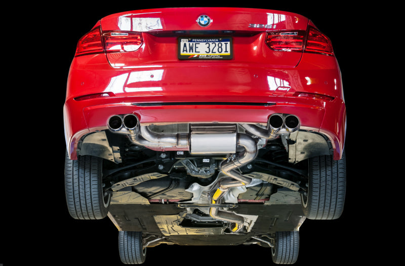 AWE Tuning BMW F3X N20/N26 328i/428i Touring Edition Exhaust Quad Outlet - 80mm Diamond Black Tips Axle Back AWE Tuning