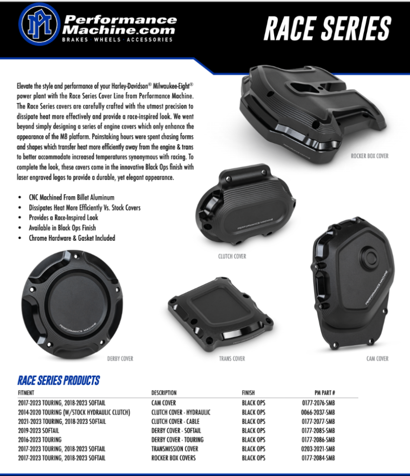 Performance Machine Cable Clutch Cover Race Series - Black Ops Engine Covers Performance Machine