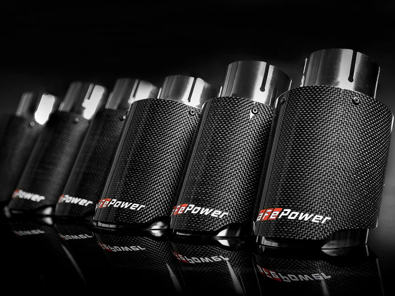 aFe MACH Force-Xp 409 SS Clamp-On Exhaust Tip 2.5in. Inlet / 4in. Outlet / 7in. L - Carbon Tips aFe