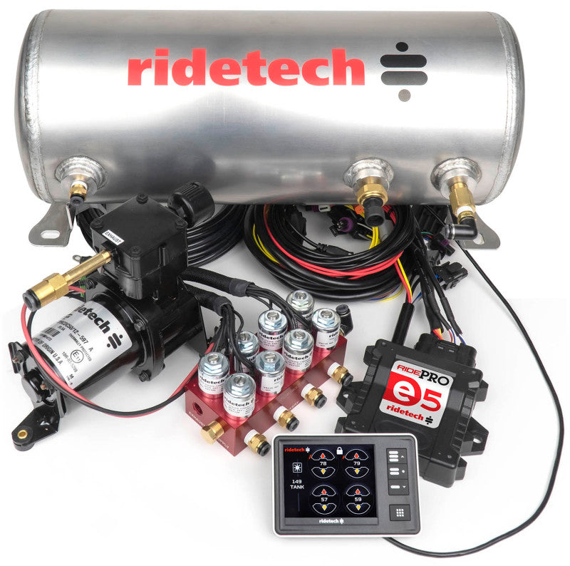 Ridetech RidePro E5 Air Ride Suspension Control System 3 Gallon Single Compressor 1/4in Valves Air Compressor Systems Ridetech