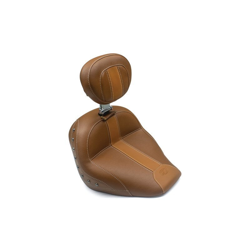 Mustang 15-21 Indian Scout Standard Touring Solo Seat w/Driver Backrest w/Studs - Brown Solo Motorcycle Seats Mustang Motorcycle