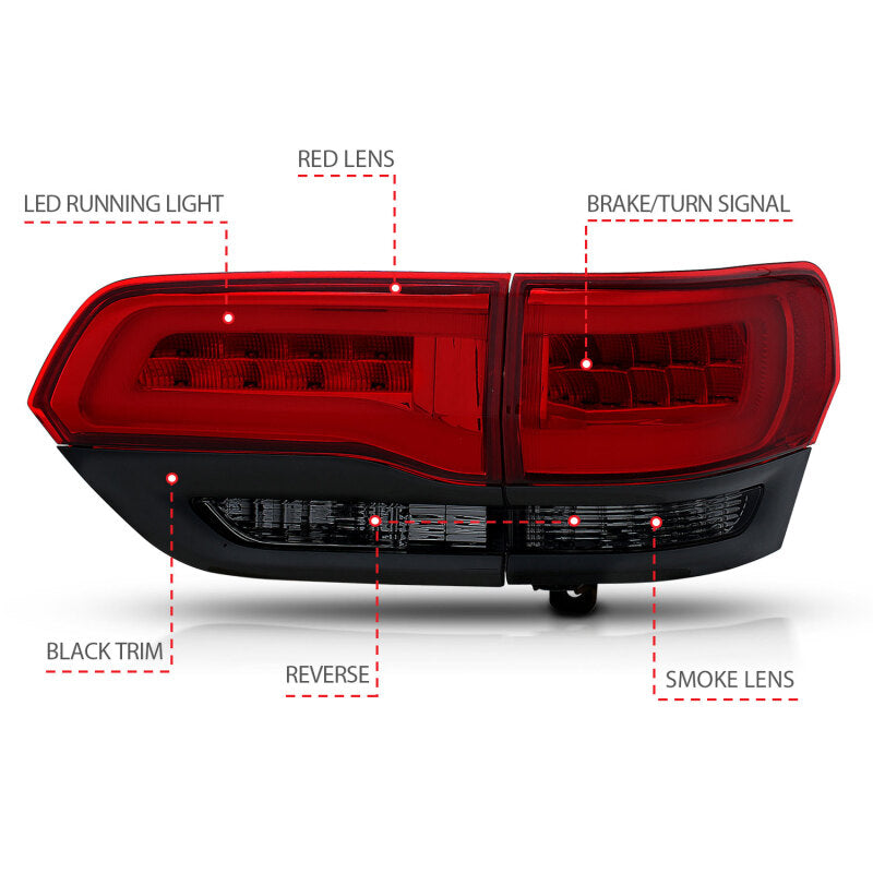 ANZO 2014-2016 Jeep Grand Cherokee LED Taillights Red/Smoke Tail Lights ANZO
