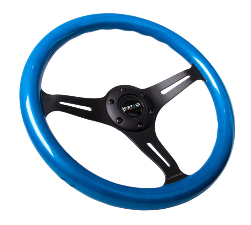 NRG Classic Wood Grain Steering Wheel (350mm) Blue Pearl/Flake Paint w/Black 3-Spoke Center Steering Wheels NRG