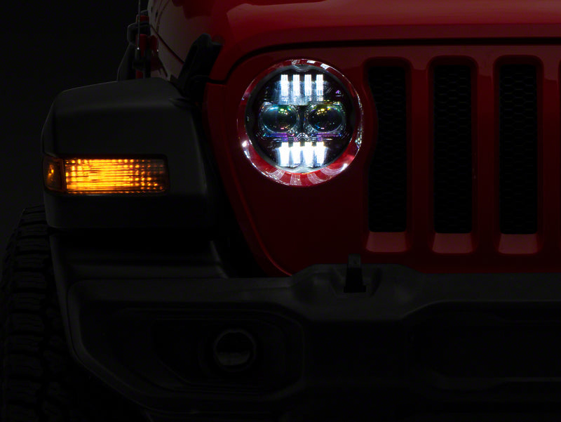 Raxiom 18-23 Jeep Wrangler JL Axial Series 9-In Angel Eye LED Headlights- Blk Housing (Clear Lens) Headlights Raxiom
