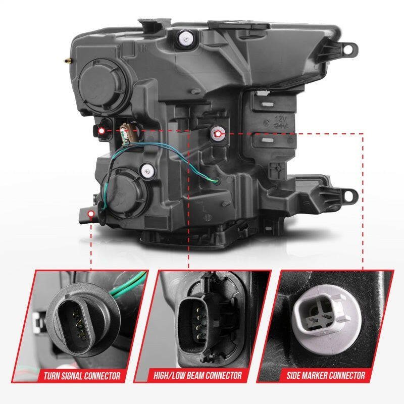 ANZO 2018-2020 Ford F-150 Projector Headlight w/ Plank Style Switchback Black Housing Headlights ANZO