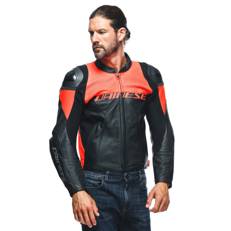 Dainese Racing 4 Leather Jacket Perforated Black/Fluorescent Red Size - 56 Jackets - Leather Dainese
