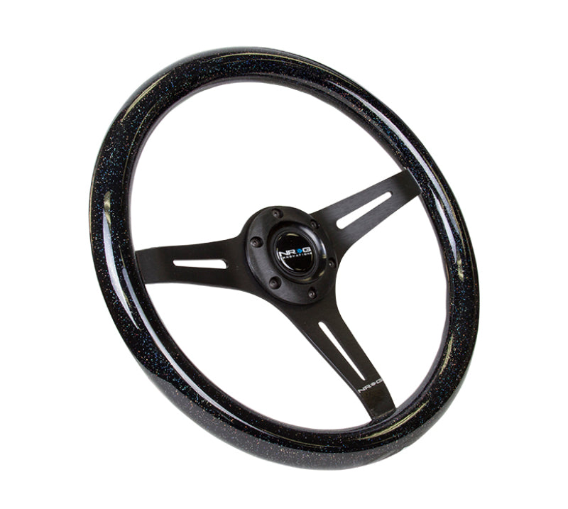 NRG Classic Wood Grain Steering Wheel (350mm) Black Sparkled Grip w/Black 3-Spoke Center Steering Wheels NRG