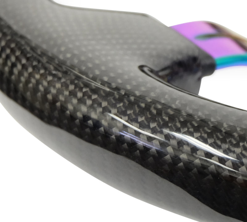 NRG Carbon Fiber Steering Wheel (350mm / 1.5in. Deep) Neochrome 3-Spoke Design w/Slit Cuts Steering Wheels NRG