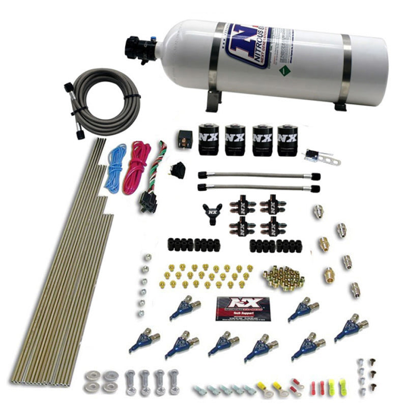Nitrous Express 8 Cyl Piranha Direct Port 4 Solenoids Nitrous Kit (200-500HP EFI Jets) w/15lb Bottle Nitrous Systems Nitrous Express
