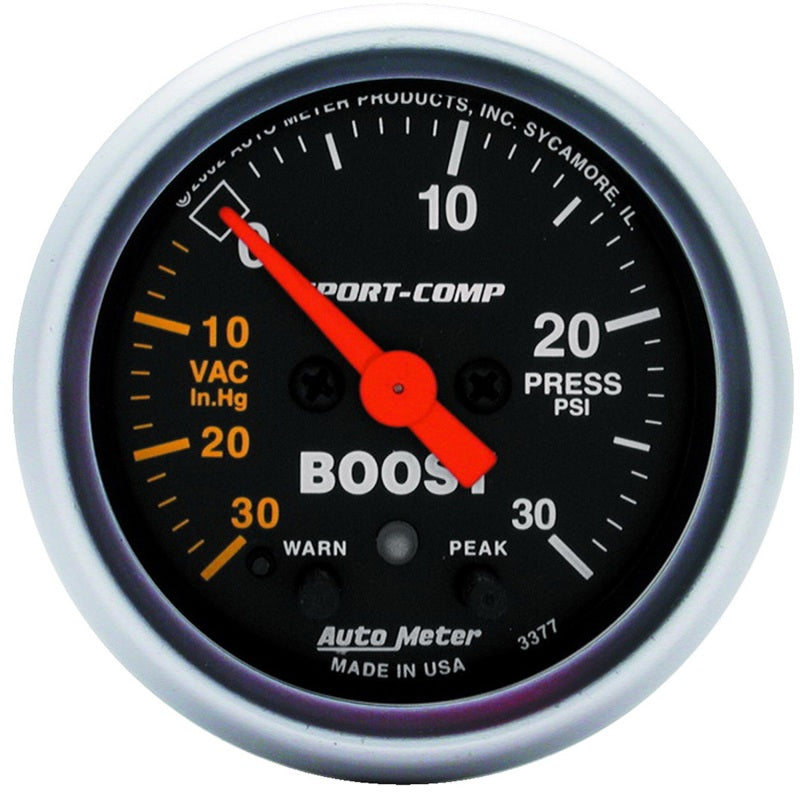 Autometer Sport-Comp 52mm 30 PSI Electronic Peak Memory/Warning Boost Gauge Gauges AutoMeter