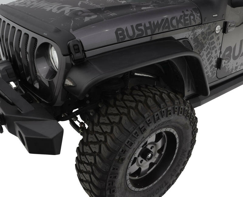 Bushwacker18-22 Jeep Wrangler JL 2/4 Door Front Flat Style Flares 2pc - Black Fender Flares Bushwacker