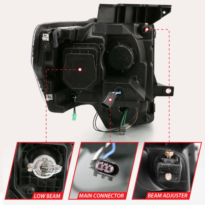 ANZO 2009-2013 Ford F-150 Projector Light Bar G4 Switchback Headlights Black Amber Headlights ANZO