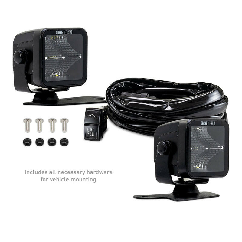 Borne Off-Road 21+ Bronco Light Pods 2pc Ditch 3x3 Flood Light Bars & Cubes Borne Off-Road
