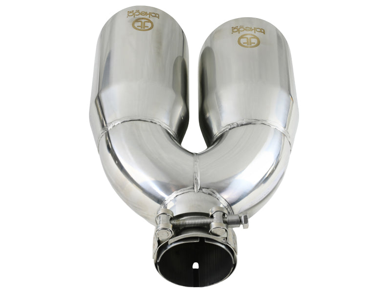 aFe Takeda 2.5in 304 Stainless Steel Clamp-on Exhaust Tip Drivers Side 2.5in Inlet 4inDual- Polished Tips aFe