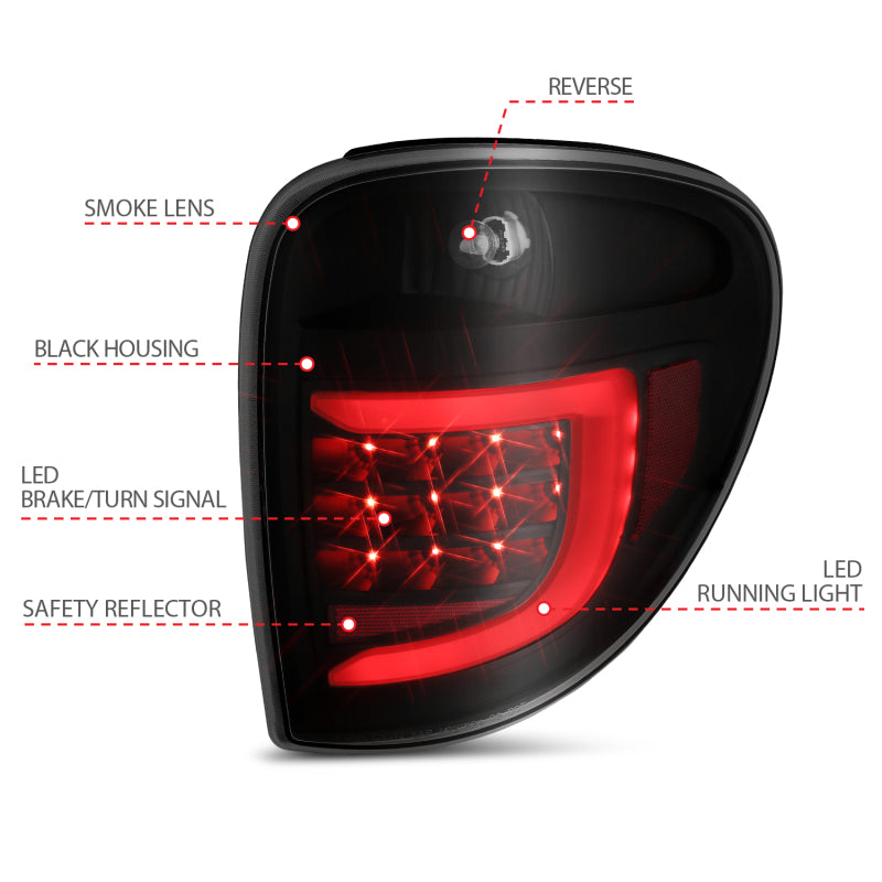 ANZO 2004-2007 Dodge Grand Caravan LED Tail Lights w/ Light Bar Black Housing Smoke Lens Tail Lights ANZO