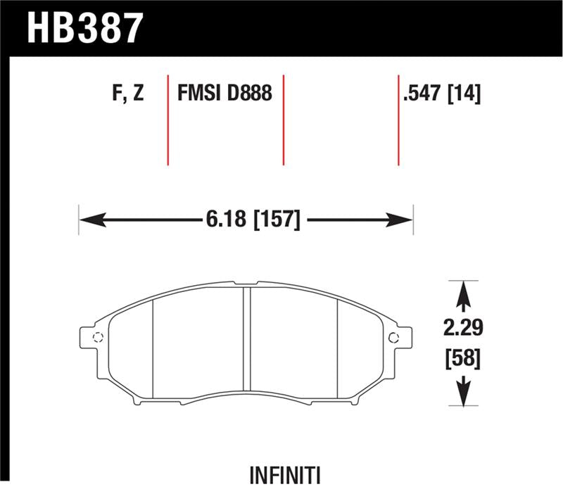 Hawk 09 350z/ 05-08 G35/09-12 G37 w/o Brembo HPS Street Front Brake Pads Brake Pads - Performance Hawk Performance