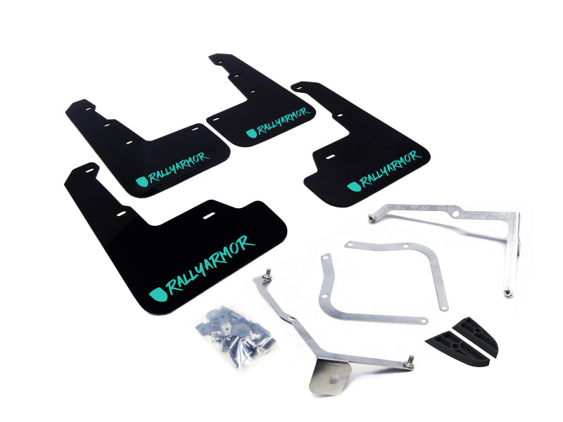 Rally Armor 15-21 Subaru WRX/STI Black UR Mud Flap w/Teal Altered Font Logo Mud Flaps Rally Armor